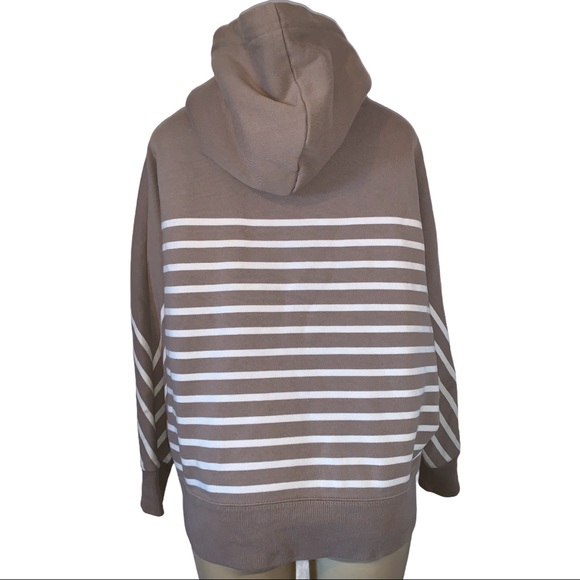 GAP Plush Tan Brown Striped Hooded Sweatshirt Jacket - Picture 5 of 7
